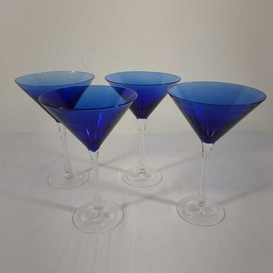 S/4 BLUE MARTINI GLASSES