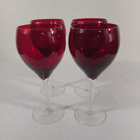 S/4 RUBY RED WINE GLASSES